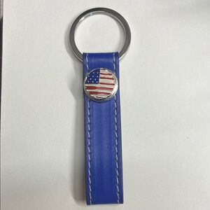 Blue Leather Keychain with American Flag Emblem